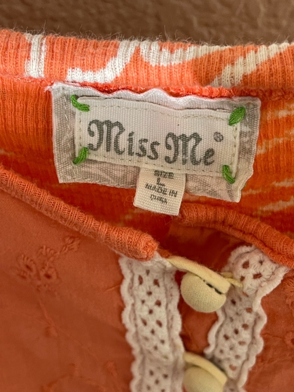Miss Me Orange and Cream Crochet Detail Top - Picture 3 of 6